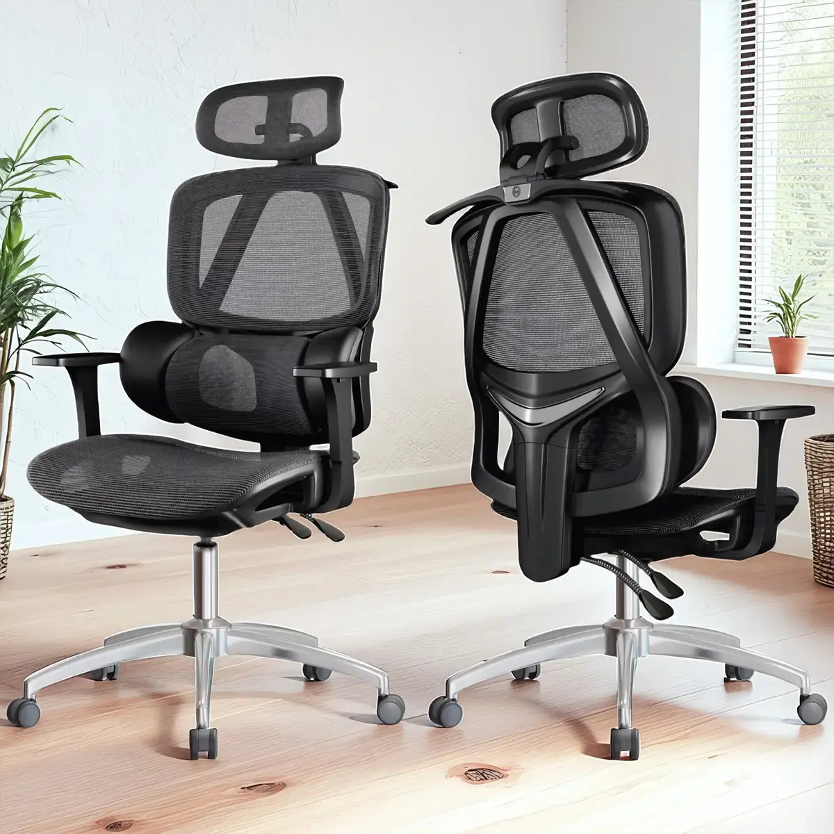 Silla ergonómica VBELL para oficina con soporte lumbar y reposabrazos ajustables