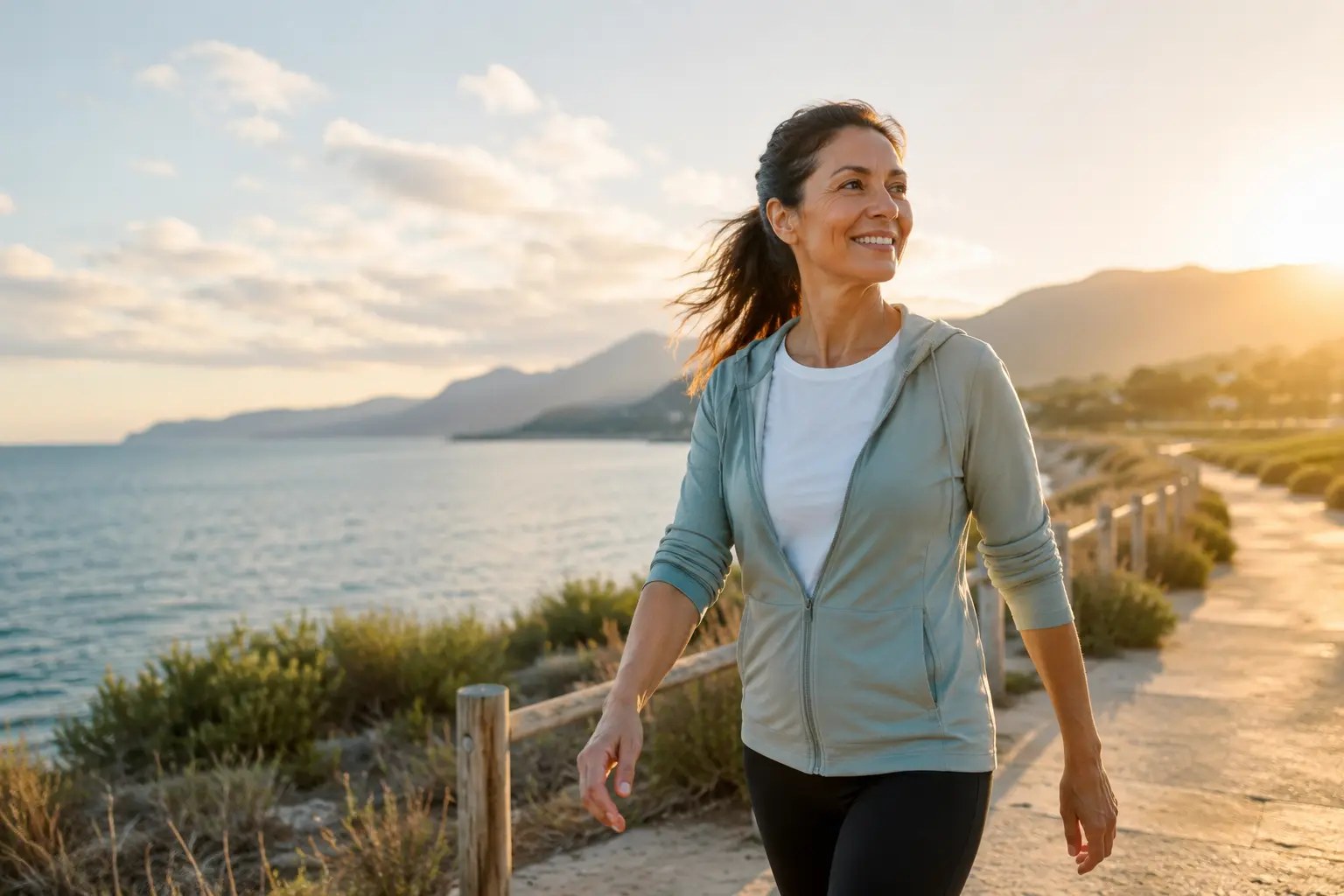 Mujer activa disfrutando su libertad de movimiento al aire libre