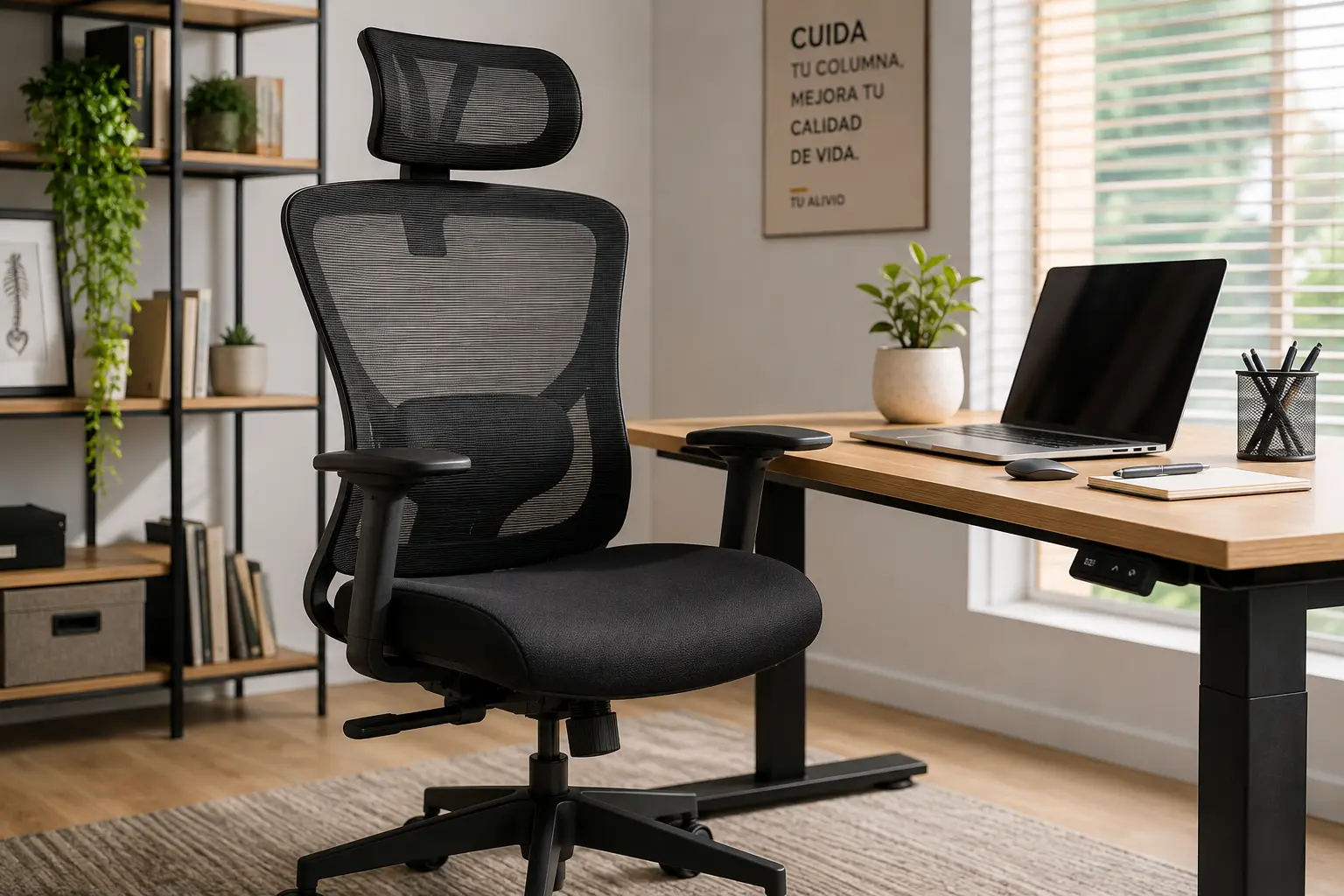 Silla ergonómica con soporte lumbar para trabajar en casa u oficina