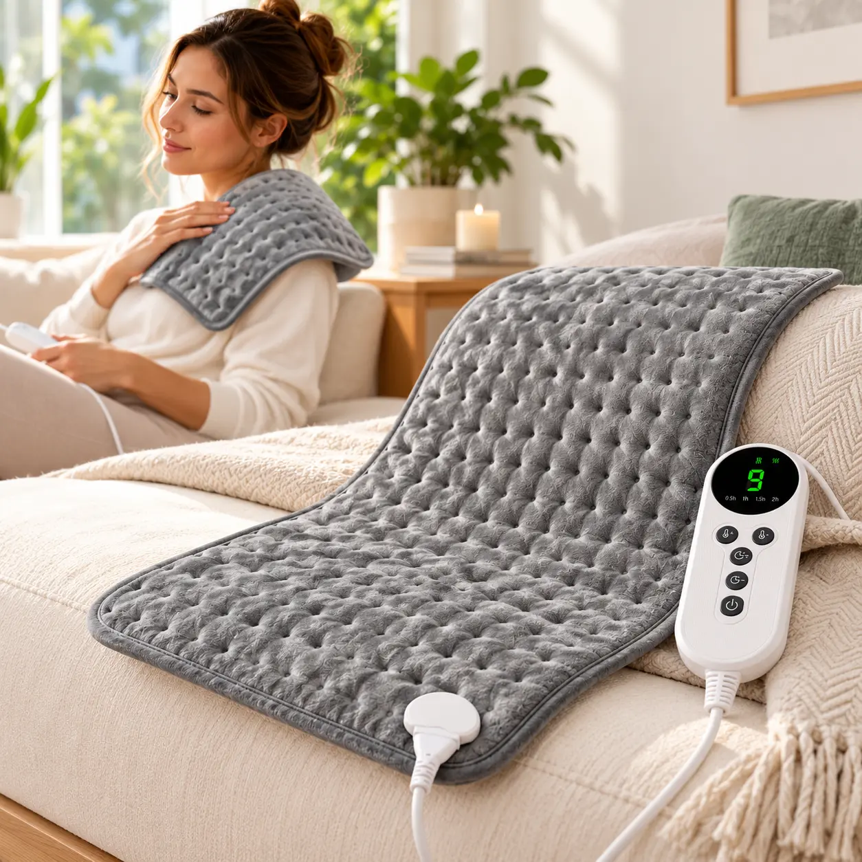 Compresa eléctrica caliente gris con 9 niveles de temperatura para uso en casa